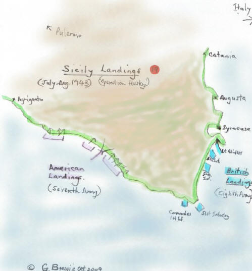 Sketch map of the Sicily landings of July 1943.