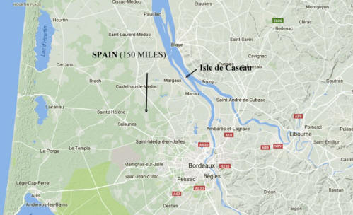 Google map of the escape route south to the Spanish border taken by Hasler and Sparks, the only survivors of the raid.