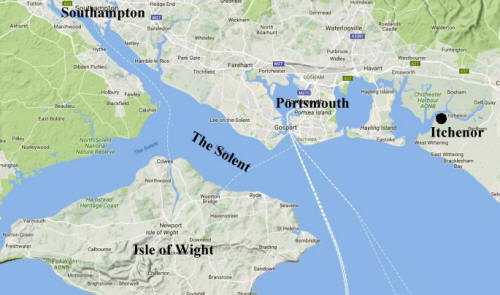 Google map of the Solent and surrounding area.