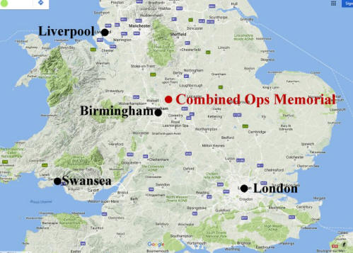 Google map showing the location of the Combined Operations Memorial.