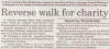 Newspaper cutting of Richard Stimpson's backwards walk that raised 500 for the Combined Operations Memorial fund.
