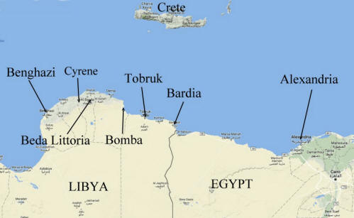 Google map of the coatal areas of Egypt and Lybia.