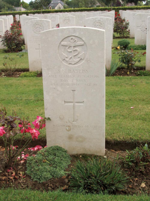 war grave of Able Seaman Bayliss at Bayeaux cemetery.
